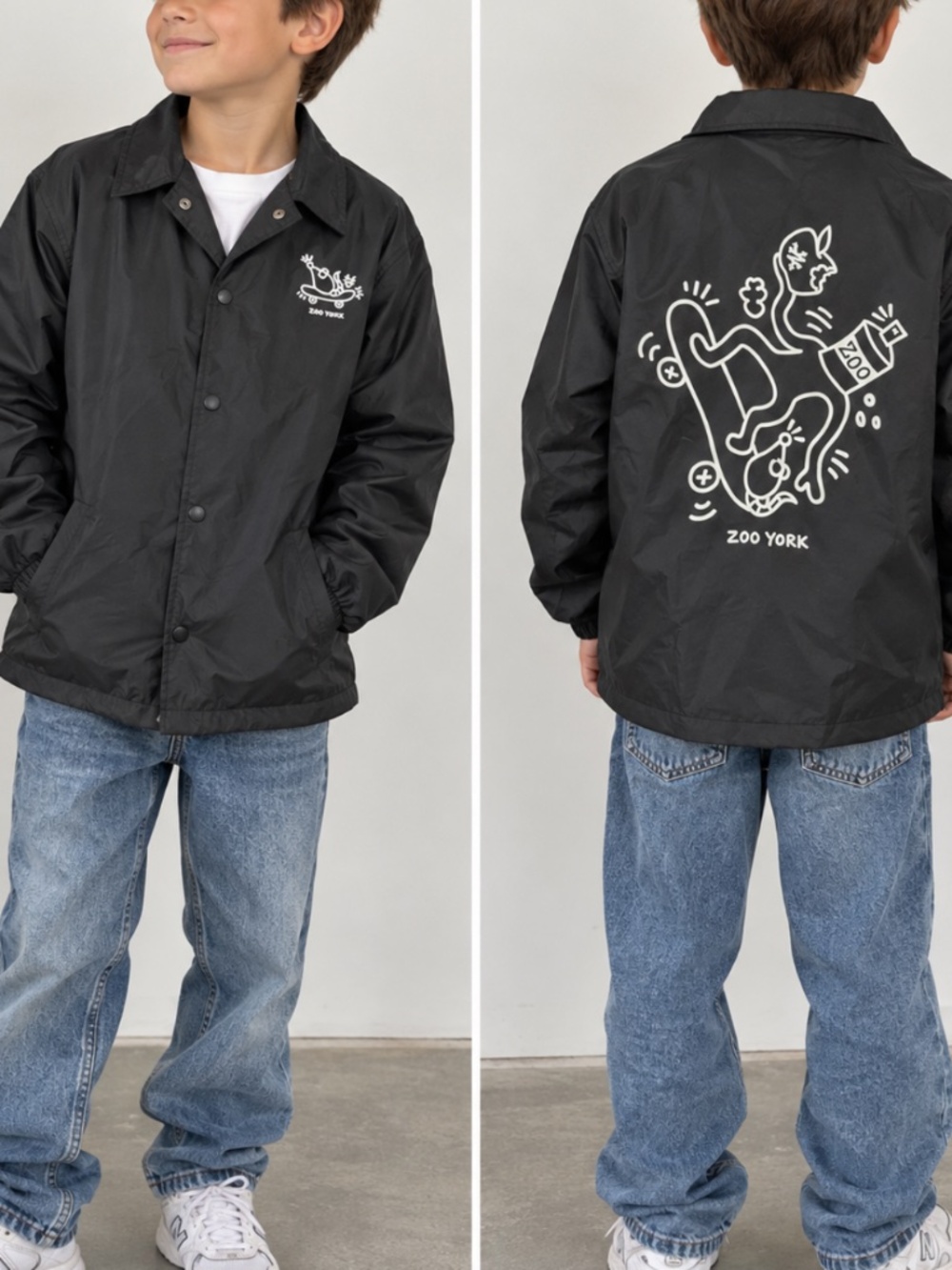 • Zoo York Youth Coach Jacket Black Snap Button Windbreaker Size XL 14/16 Street
